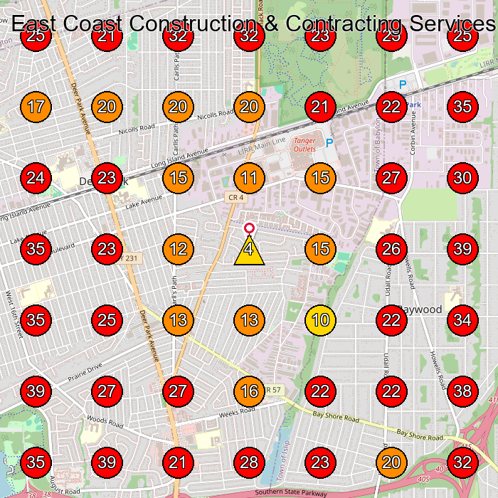 East Coast Construction & Contracting Services, Inc. GeoGrid visibility map for Home Builder in Bay Shore